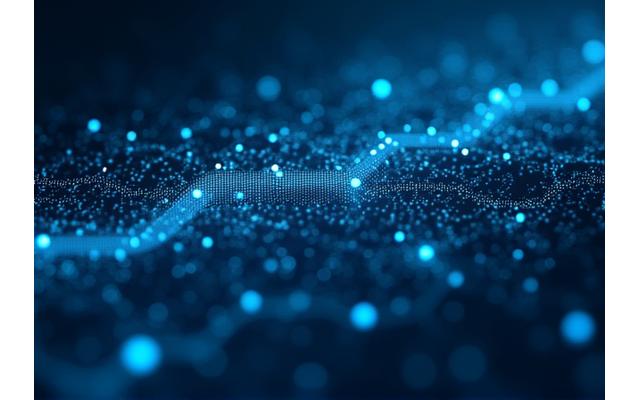 Abstract representation of liquidity pool and automated market making with interconnected nodes and flowing digital assets.