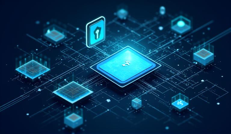 Abstract illustration representing digital risks and security, with glowing data streams and protective shields.